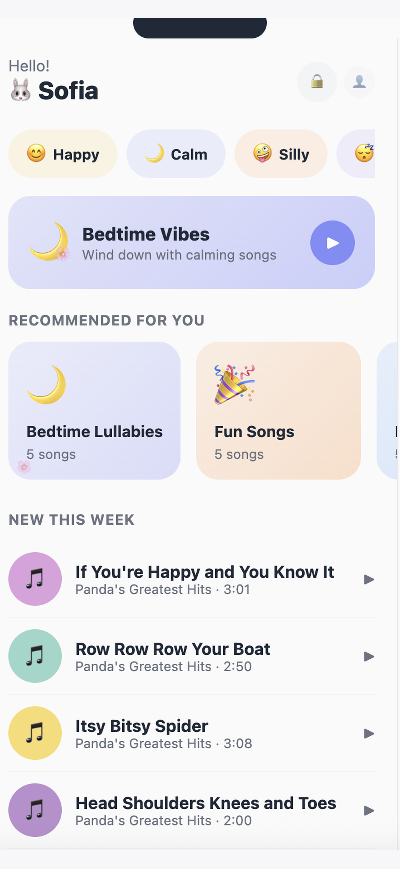 PandaPanda Kids home screen